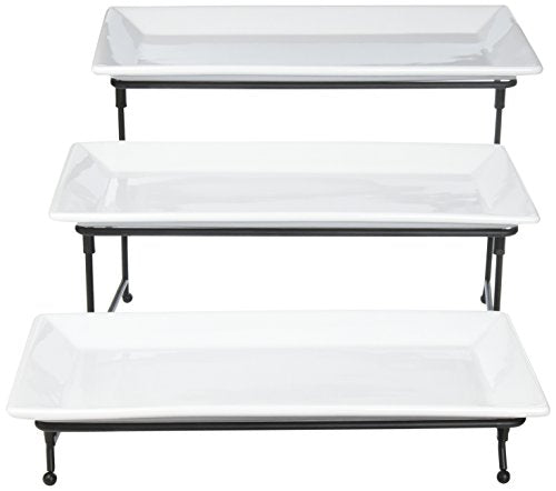 Graciousi Dining Three-Tier Rectangular Plate Set, White And Black