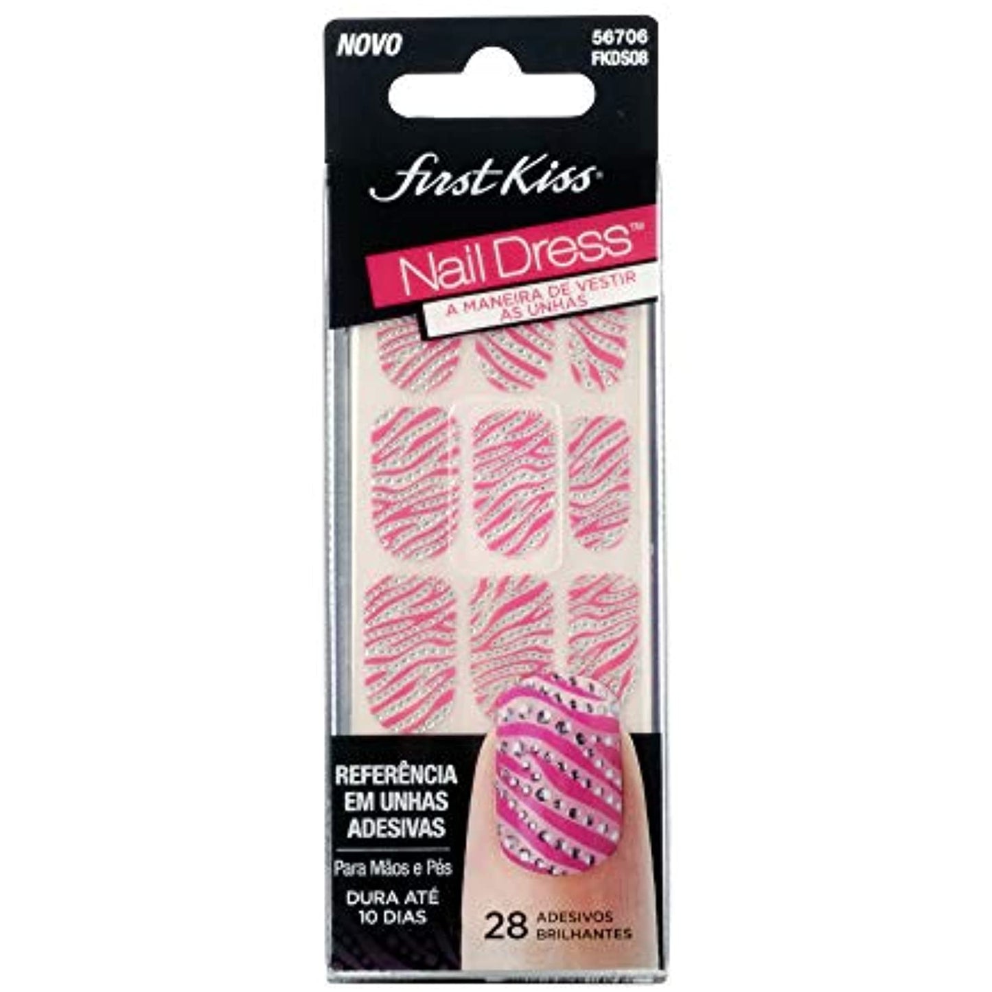 Kiss Nail Dress, 56706, Silver/Pink, 28 Jeweled Strips, Lot of 5- NE