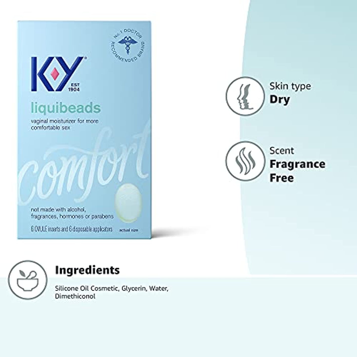 12 Pack Personal Lubricant, K-Y Liquibeads Vaginal Moisturizer, 6 Bead & 6 Apps