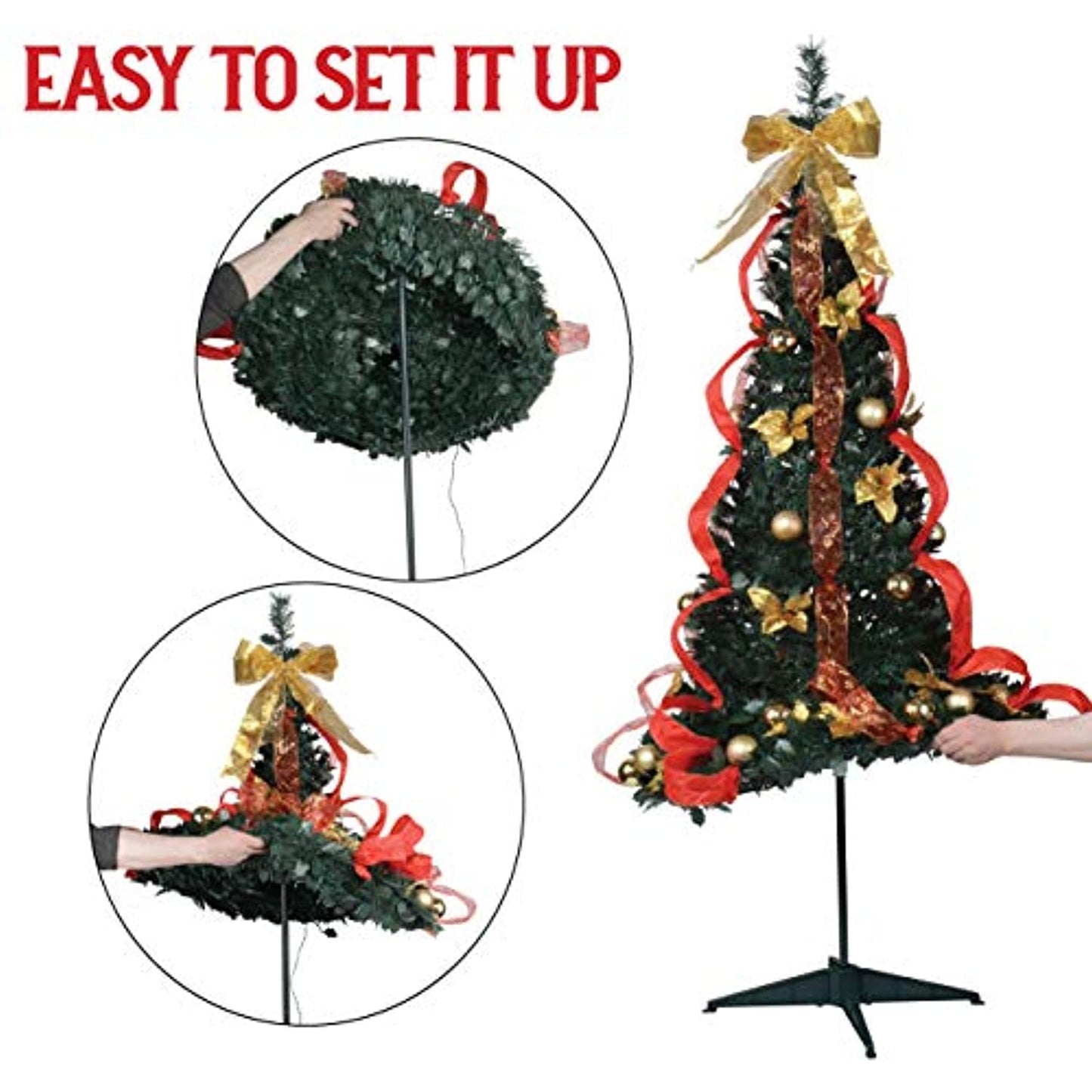 Christmas Tree Pre-lit 6 Ft Pop Up with Holiday Decorations/ Stand (PREOWNED)