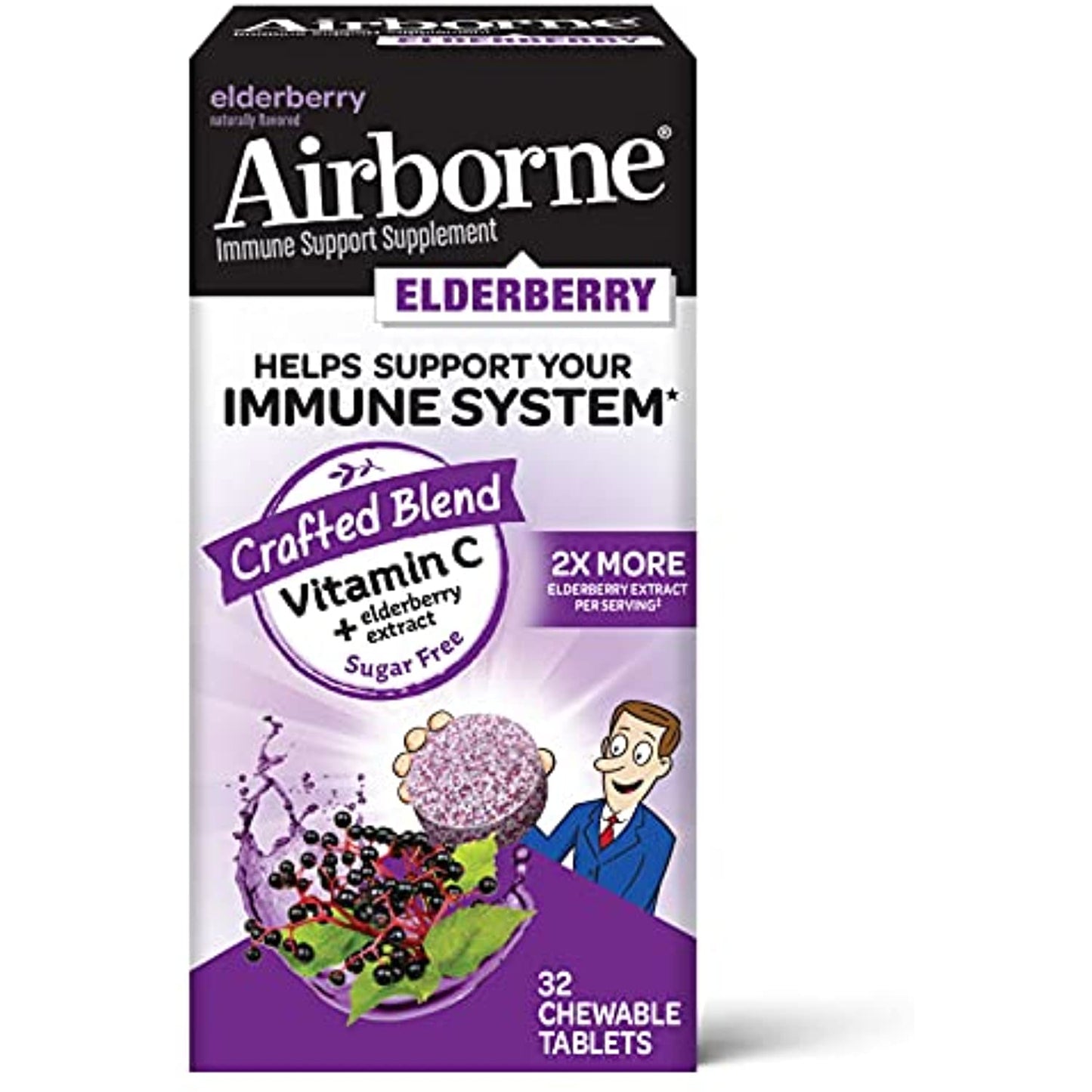 Airborne Immune Support Supplement Elderberry Flavor 32 Chews Tablets 6/2023