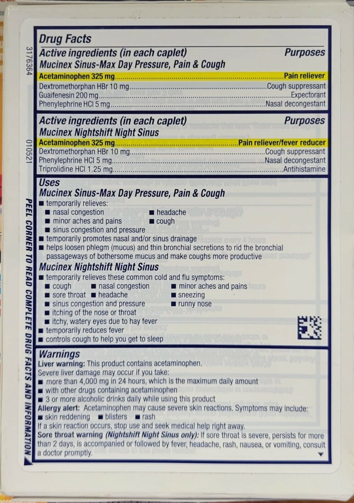 5 Mucinex Sinus Max Nightshift Day & Night Max Strength 20 Caplets Each Exp 2/23