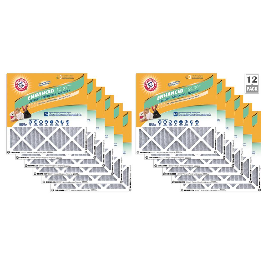 Arm & Hammer 20" x20"x1" Odor Allergen, Pet Dander Control Air Filter (12-Pack)