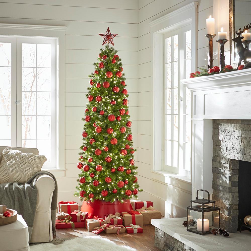 9 ft. Feel-Real Downswept Douglas Pre-Lit Slim Tree, Greens