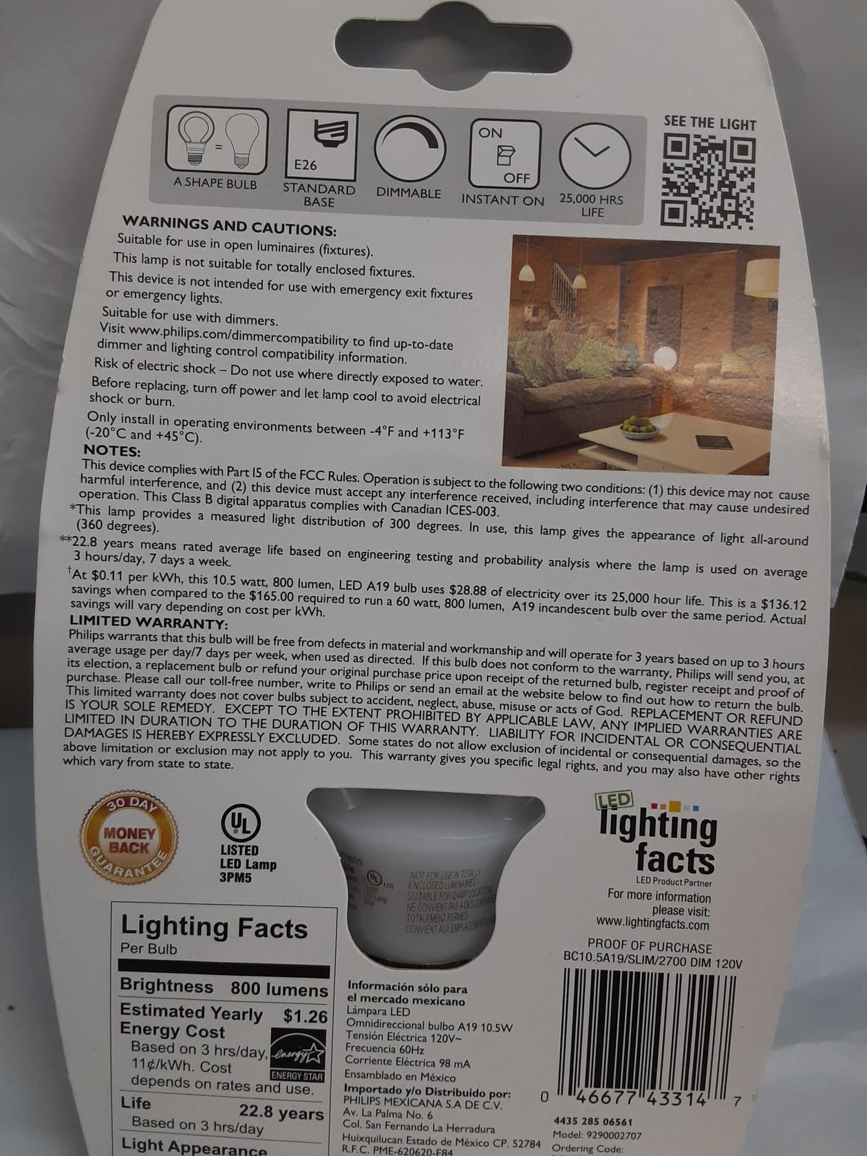 Philips 433227 10.5 watts LED Bulb, Slim Style Dimmable, 4-pack