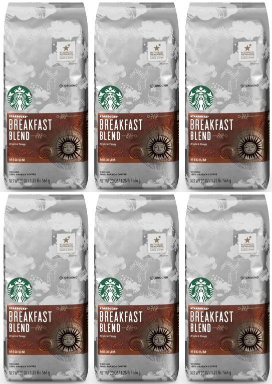 6 Pack Starbucks Breakfast Blend Ground Coffee 20 OZ EA Best Before August 2020