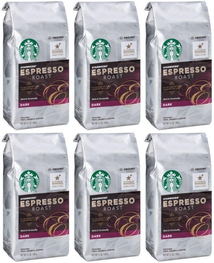 6 PACK Starbucks Espresso Dark Roast Ground Coffee Best Before 1/2021