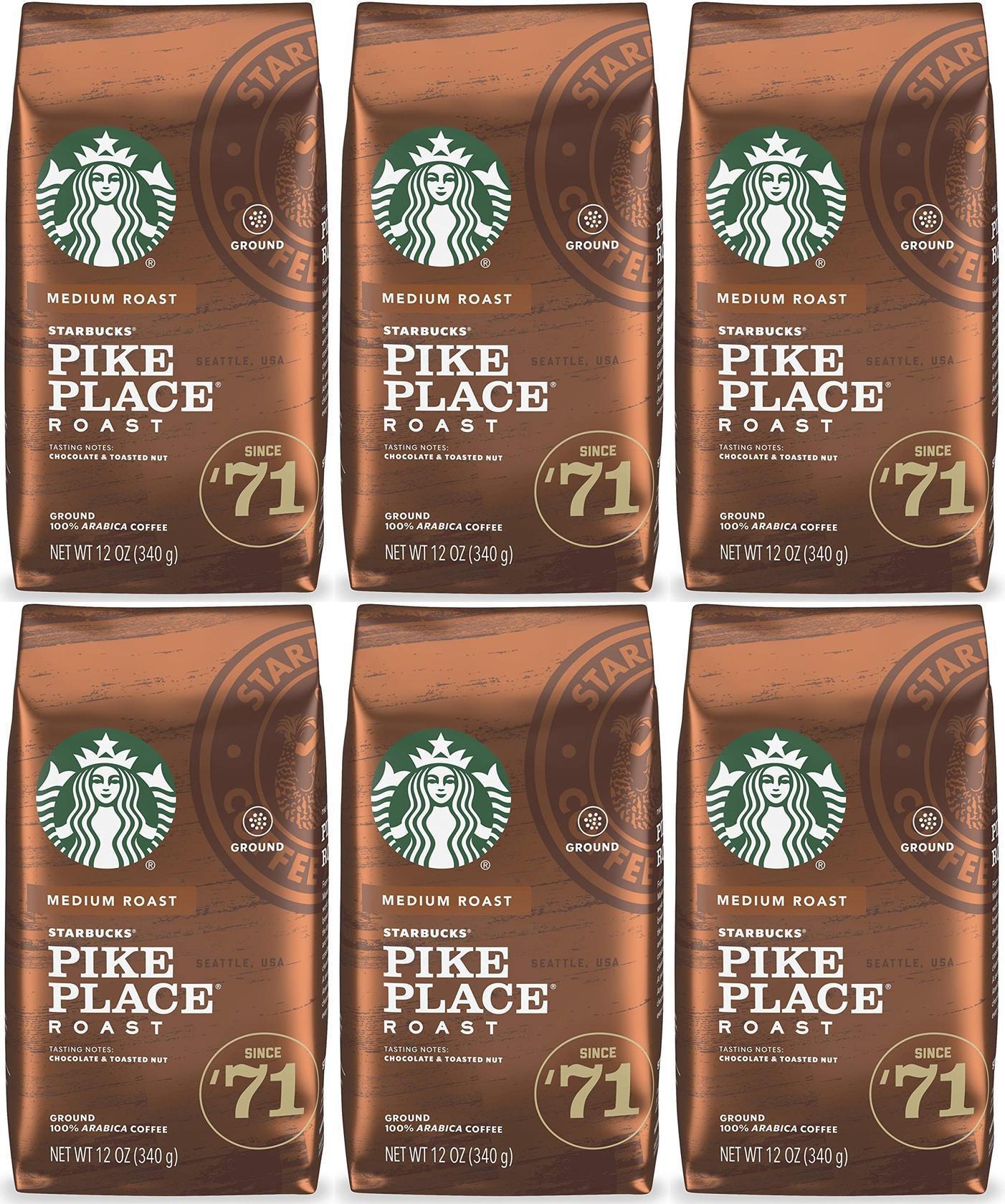 6 PACK Starbucks Medium Pike Place Roast Coffee Ground 12 oz Best Before 2/2021