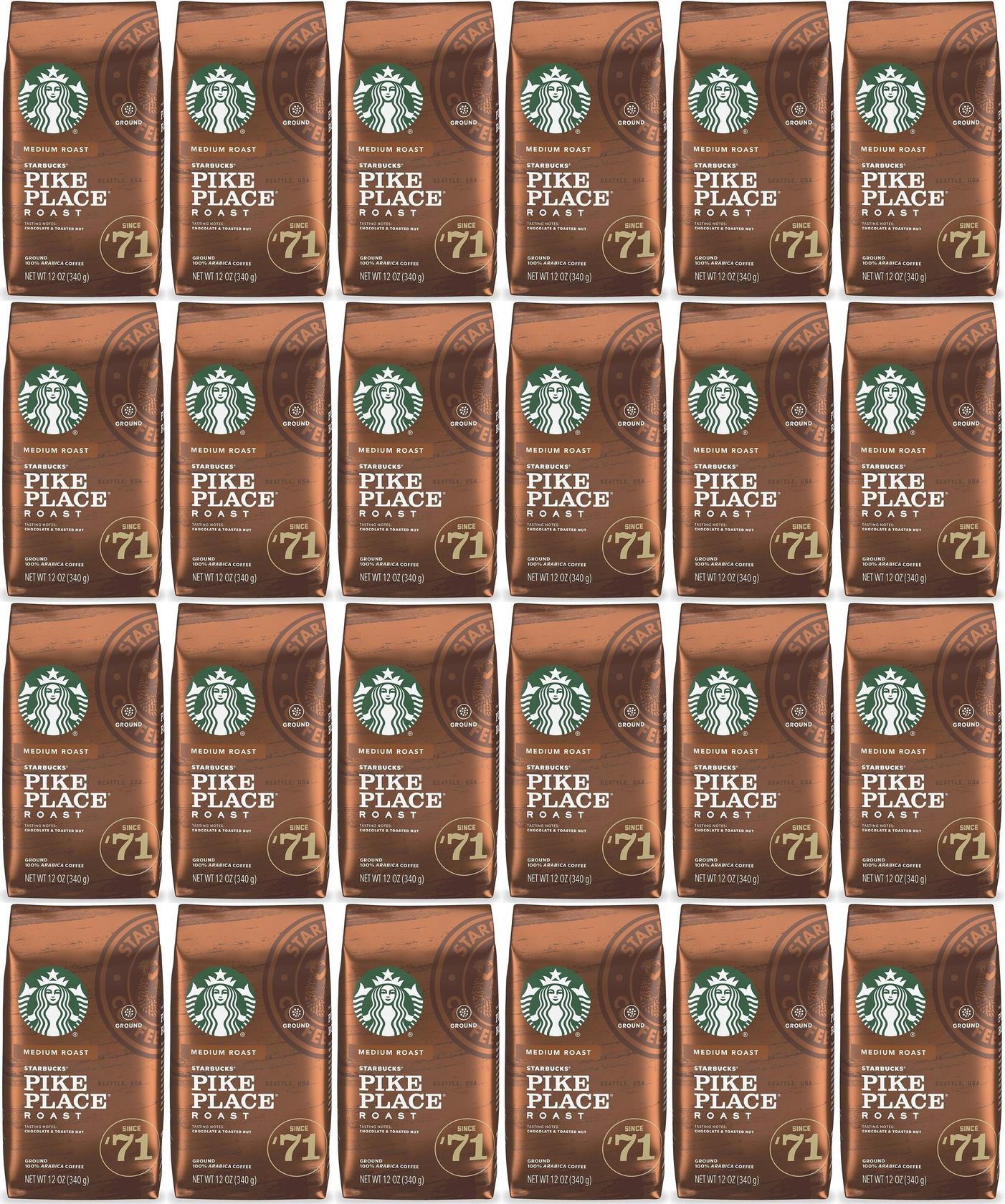 24 PACK Starbucks Medium Pike Place Roast Coffee Ground 12 oz Best Before 2/2021