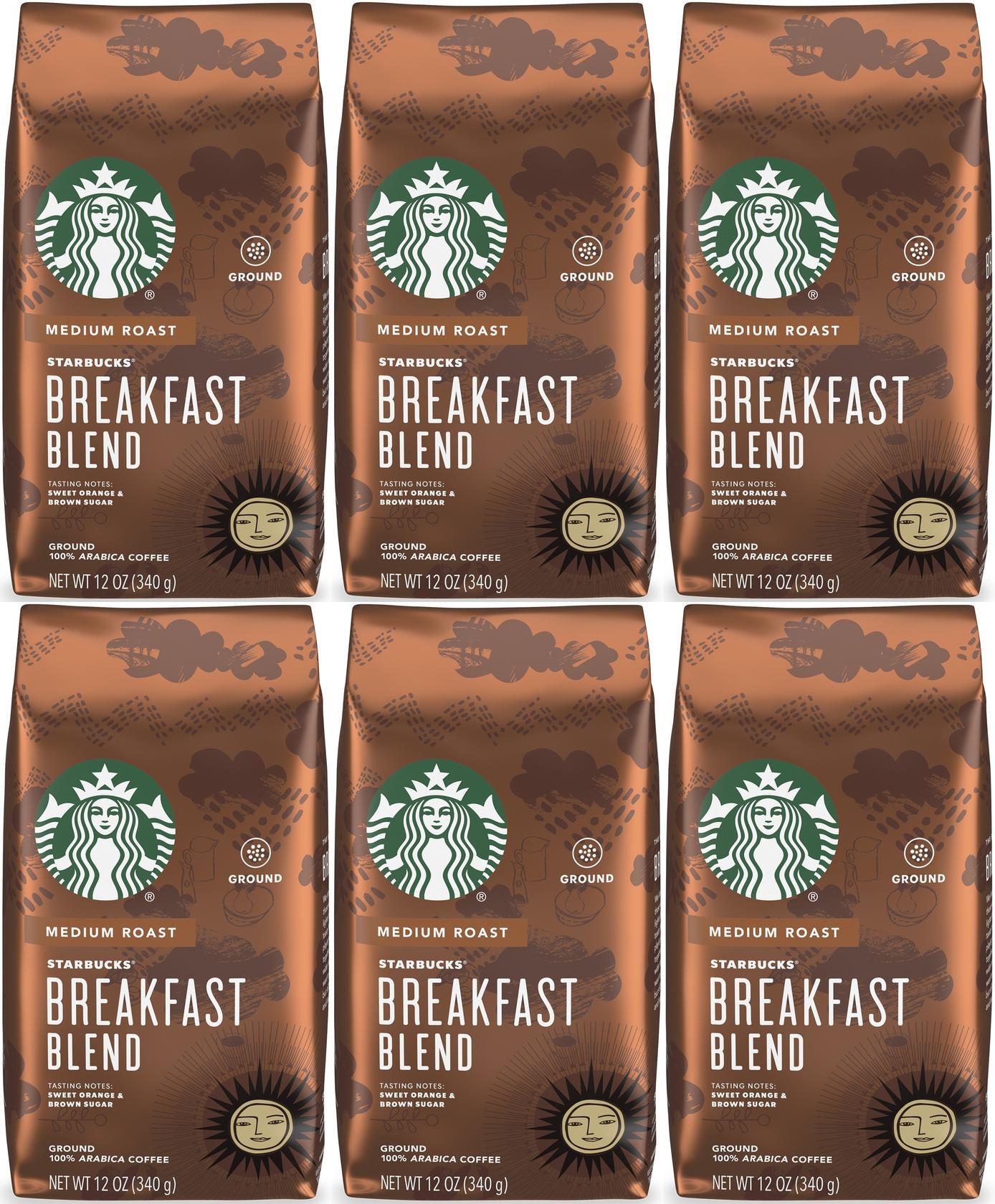 6 PACK Starbucks Breakfast Blend Ground Coffee 12oz Each bag Best Before 2/2021