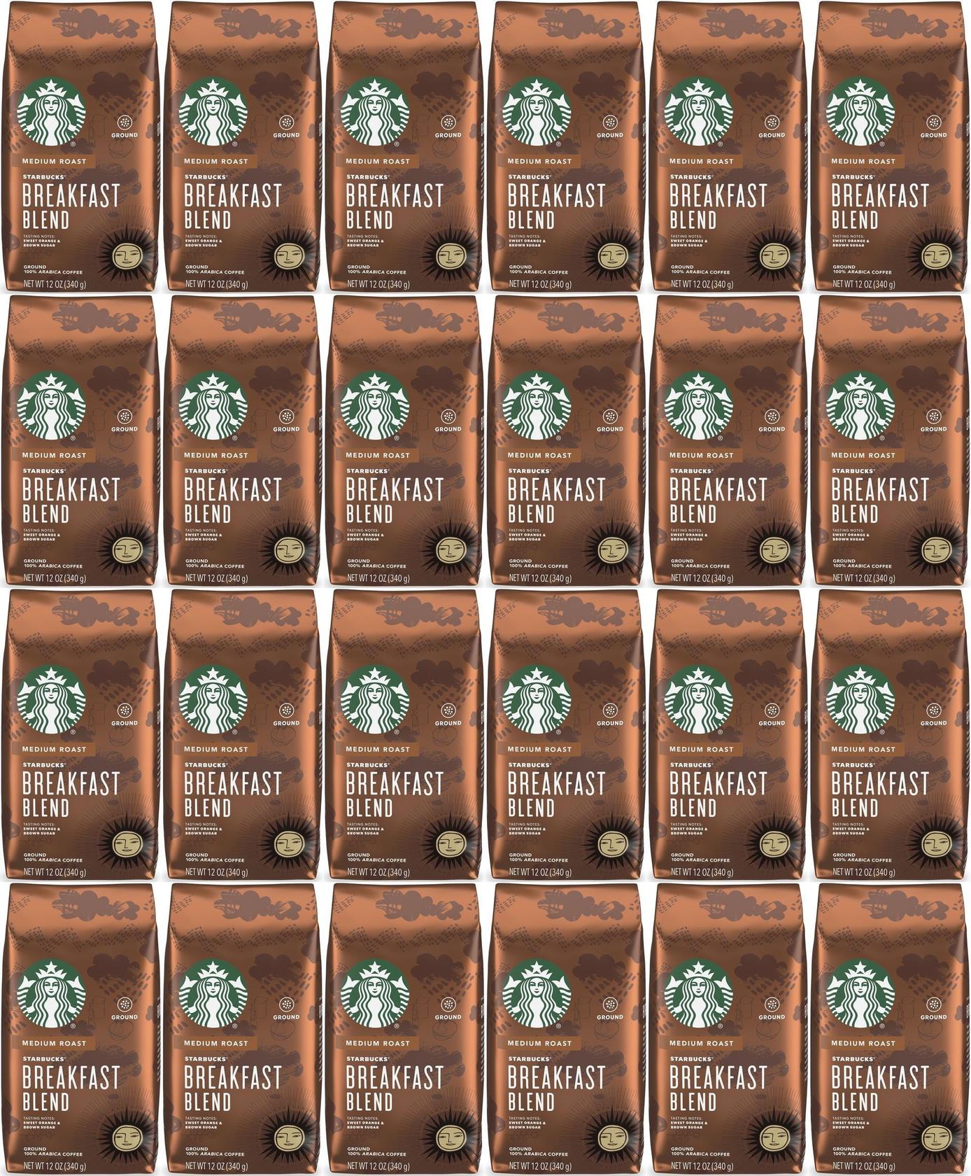 24 PACK Starbucks Breakfast Blend Ground Coffee 12oz Each bag Best Before 2/2021
