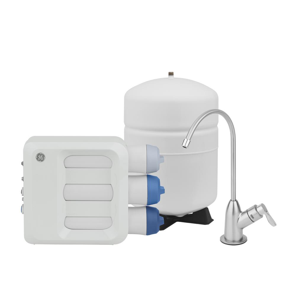 GE Under Sink Reverse Osmosis Water Filtration System, White Filter Housing