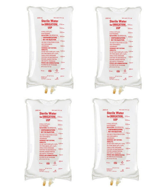 4 Pack Hospira STERILE WATER FOR IRRIGATION 3,000ml Flexible Bags AS IS