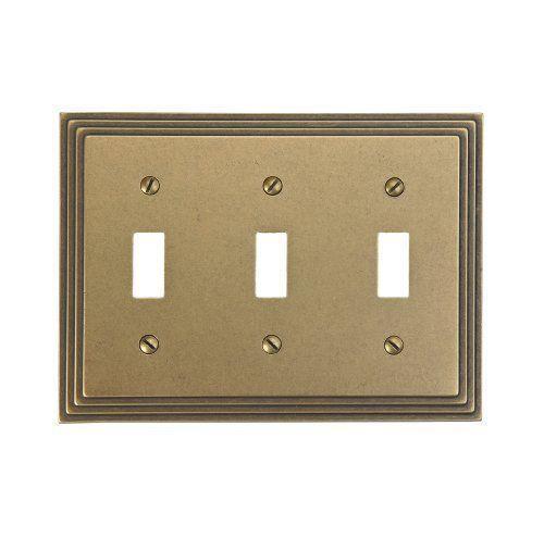 Amerelle 84TTTRB Steps Cast Metal Triple Toggle Wallplate, Rustic Brass