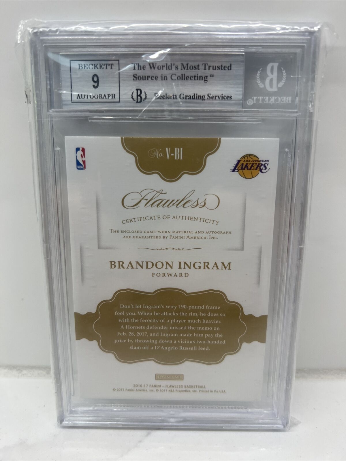 2016-17 Panini Flawless Brandon Ingram RPA Rookie lPatch 3 Color Auto /10