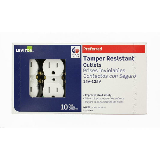 10-Qty Residential Tamper-Resistant White Duplex Electrical Receptacles Outlets