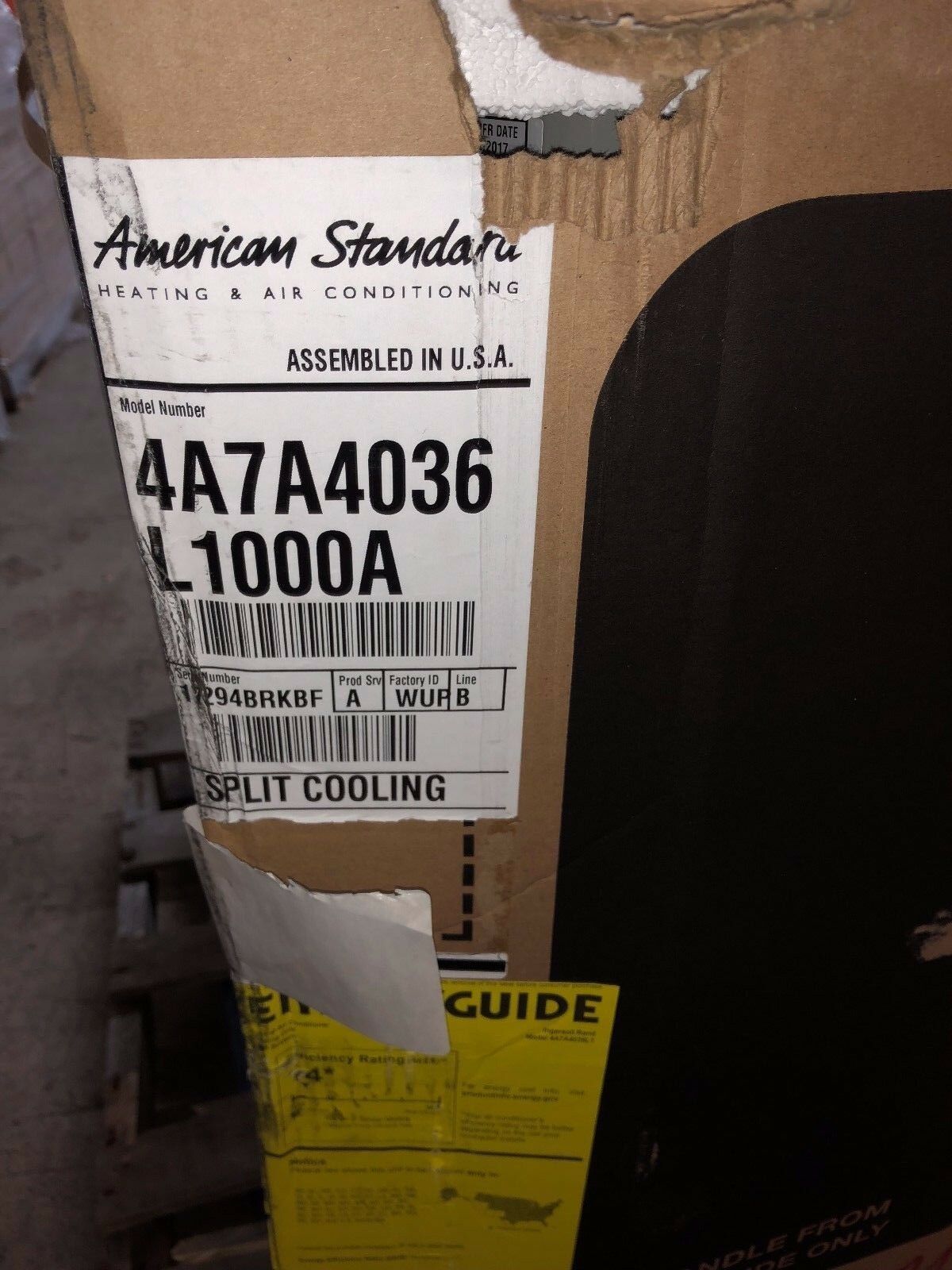 American Standard 4A7A4036L1000A Silver Serie 3 Ton Air Conditioner 208-230/1/60
