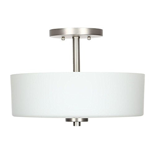 3-Light Brushed Nickel Semi-Flush Mount Light with White Shade