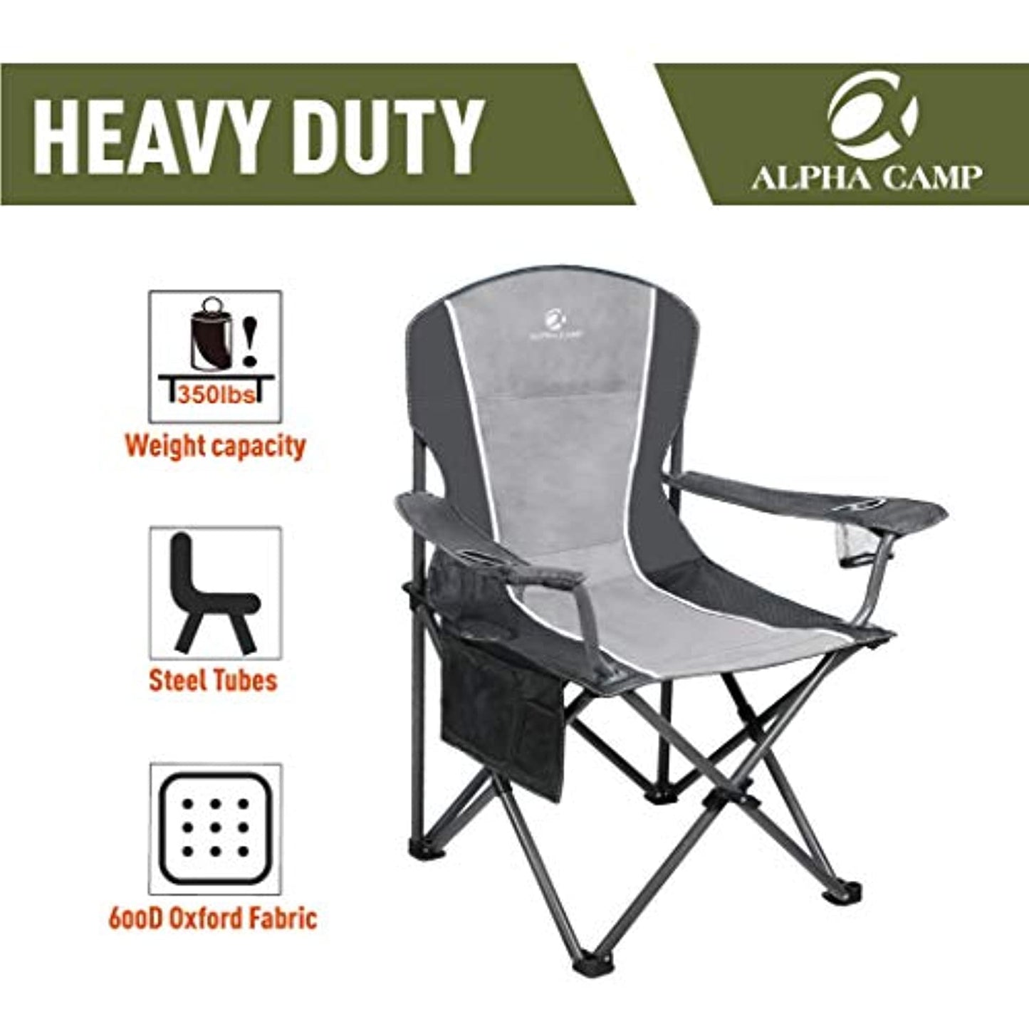 ALPHA CAMP Big Boy XL Quard Chair with Cooler Bag, Includes Drink Holder/ Cooler