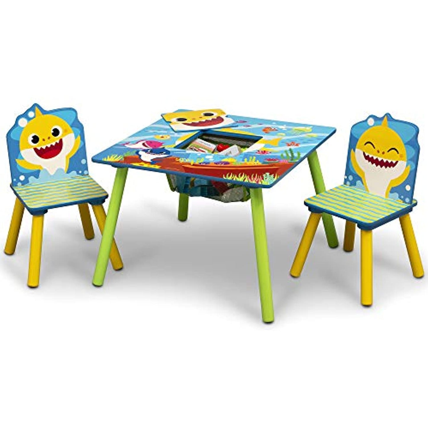 Baby Shark Kids Table and Chair Set with Storage (2 Chairs Included)  OPEN BOX