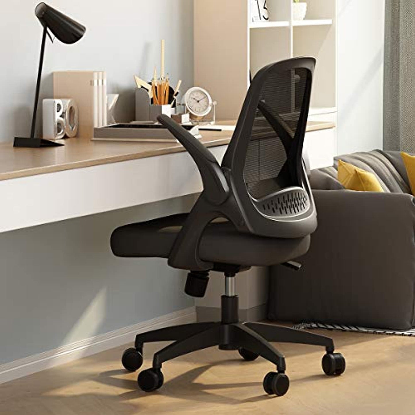 Hbada Office Desk Chair Swivel with Flip-up Arms/ Adjustable Height -white- NEW