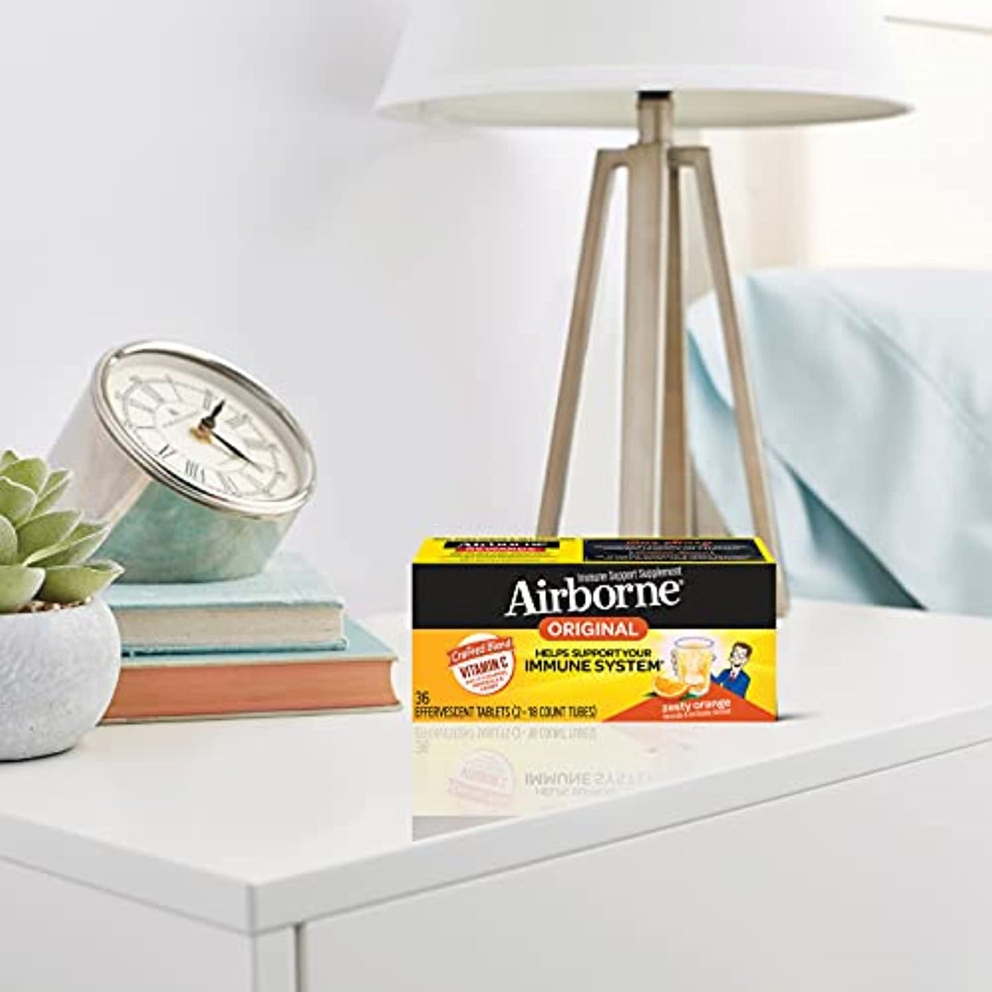 Airborne Vitamin C 1000mg (per serving) - Zesty Orange Effervescent Tablets (36 count in a box), Gluten-Free Immune Support Supplement With Vitamins A C E, ZINC, Selenium, Echinacea & Ginger