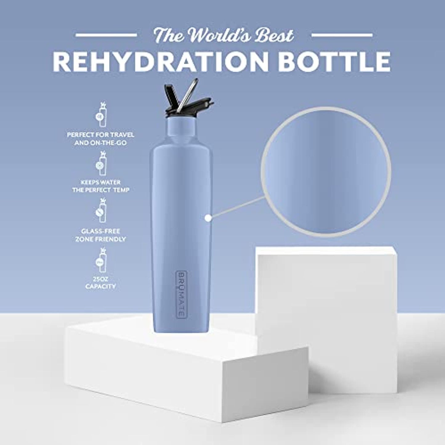 BrüMate ReHydration - 100% Leakproof 25oz Insulated Water Bottle with Straw -