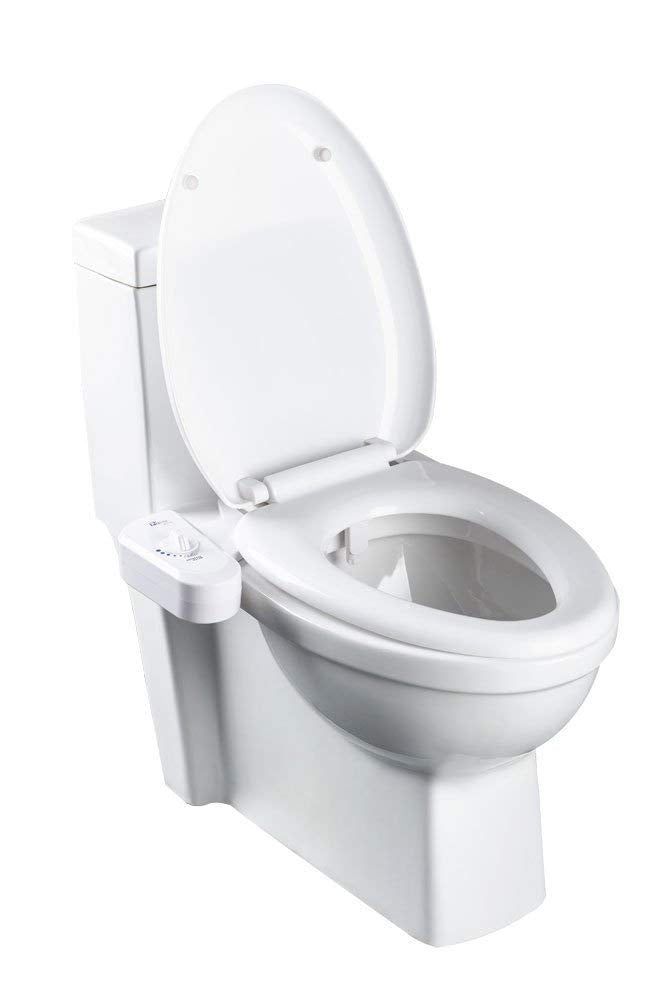 Bio Bidet BB-70 Fresh Spray Non-Electric Bidet Toilet Seat Attachment, Retractable Self Cleaning Nozzle, Brass Inlet Valve Metal Hose, Water Pressure Control, Easy DIY Install White