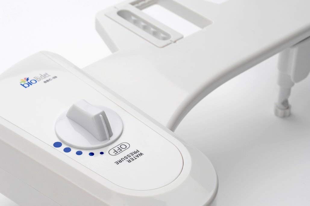 Bio Bidet BB-70 Fresh Spray Non-Electric Bidet Toilet Seat Attachment, Retractable Self Cleaning Nozzle, Brass Inlet Valve Metal Hose, Water Pressure Control, Easy DIY Install White