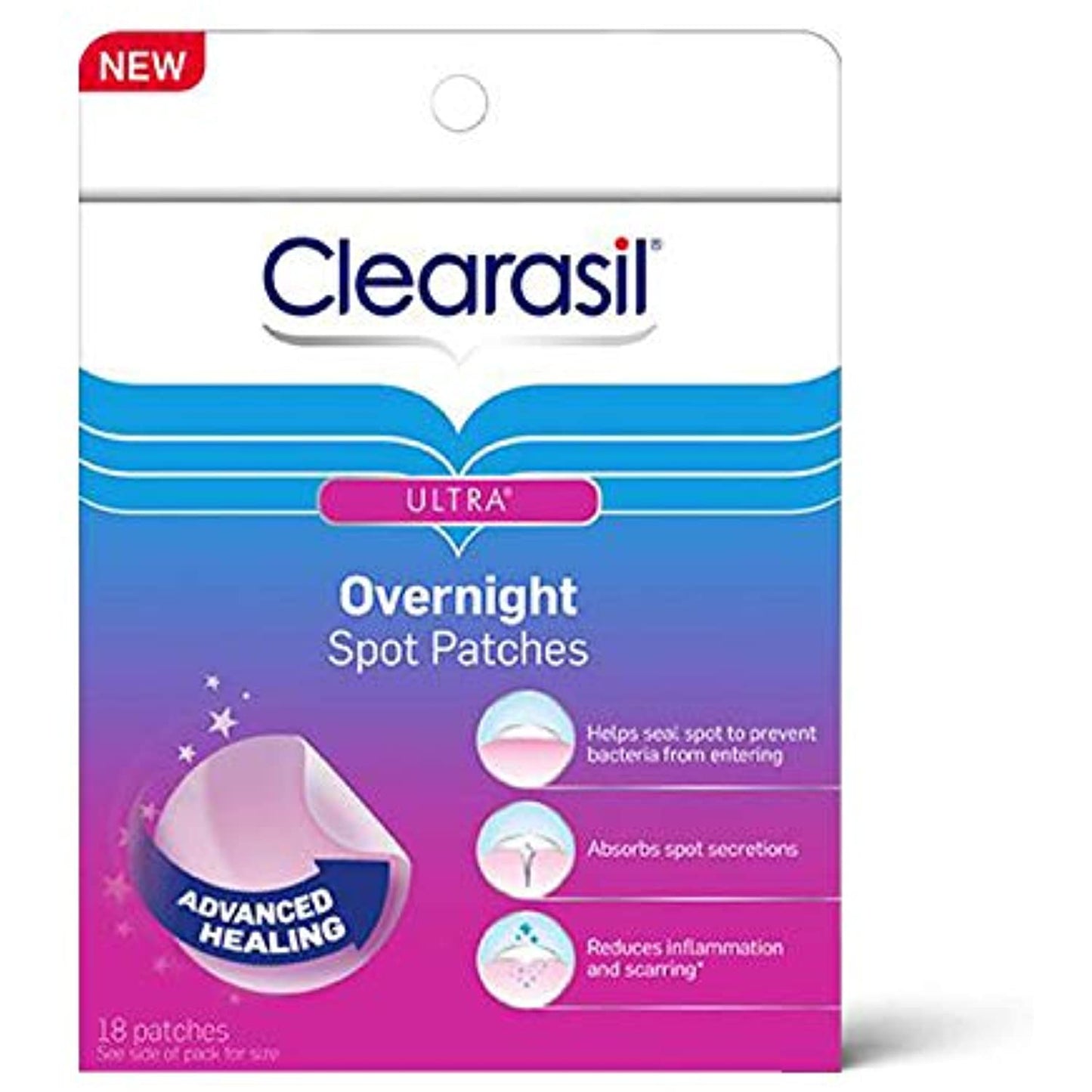 Acne Treatment Face Patches - Clearasil Ultra Overnight Spot Patches Advanced Healing for Acne Control, 18 Count (Pack of 2)