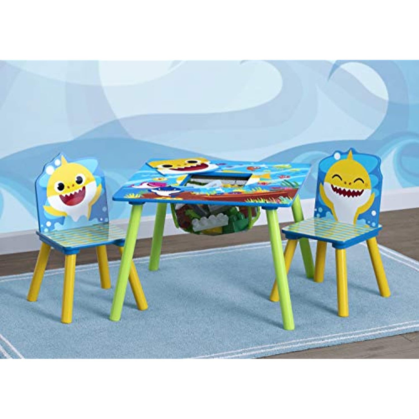 Baby Shark Kids Table and Chair Set with Storage (2 Chairs Included)  OPEN BOX