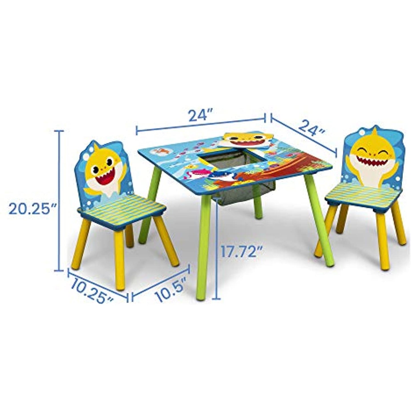 Baby Shark Kids Table and Chair Set with Storage (2 Chairs Included)  OPEN BOX