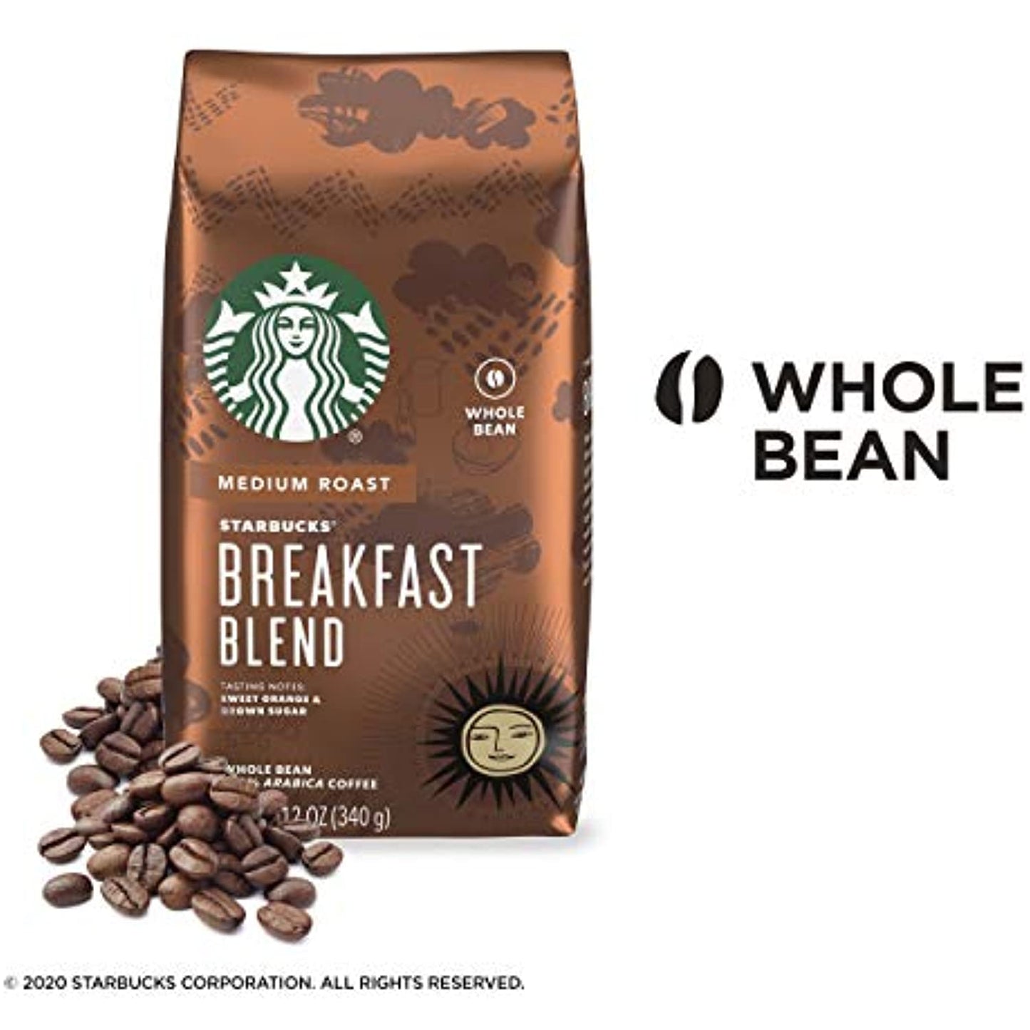 6 PACK Starbucks Breakfast Medium Roast Whole Bean Coffee Best By August 2020