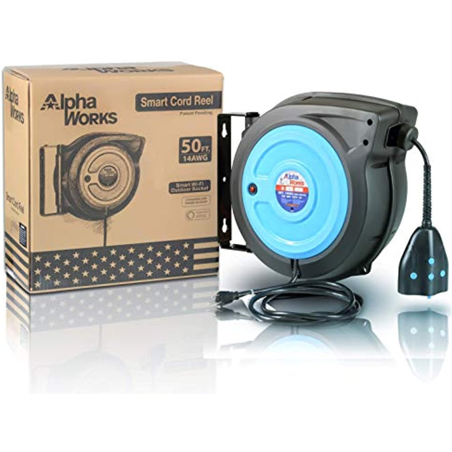 AlphaWorks Cord Reel Extension 14AWG x 50' Feet (2)IP64 Wireless 125v *OPEN BOX*