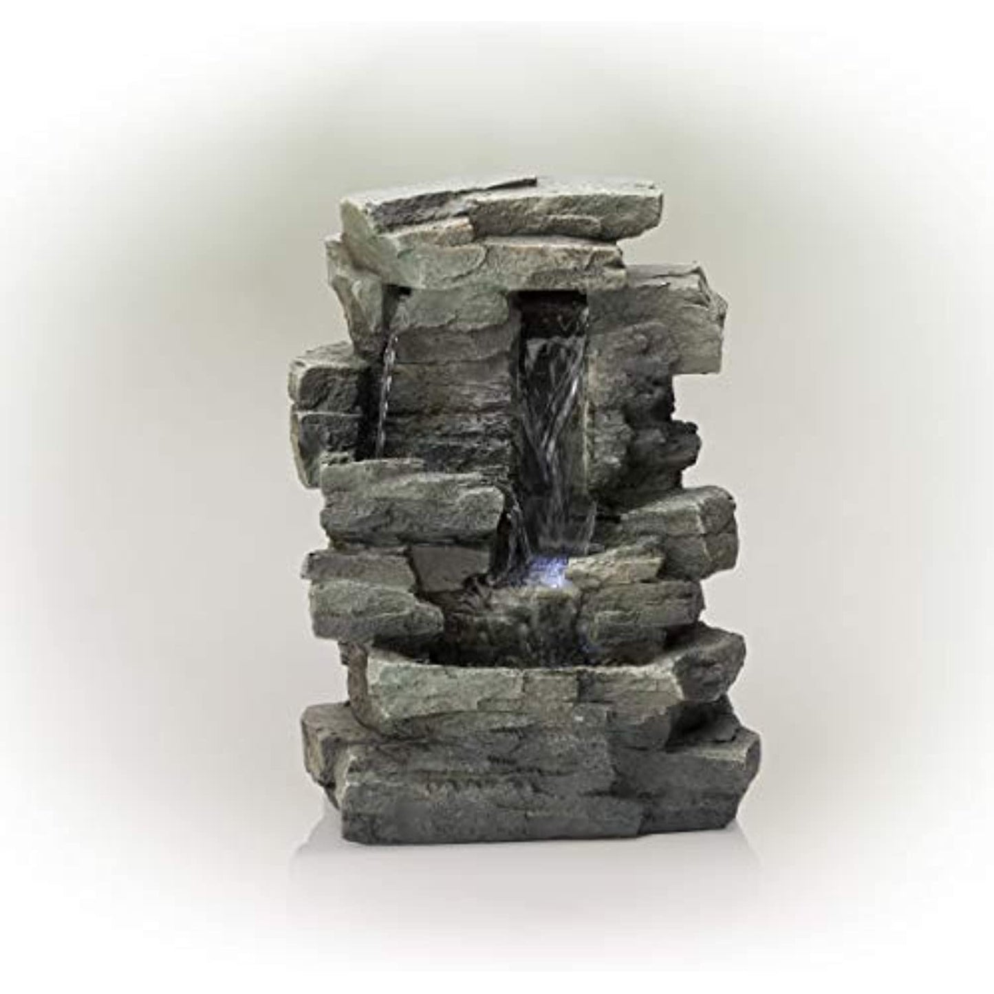 Alpine Cascading Tabletop Fountain with LED Lights- 13" Tall- Dark Grey open box
