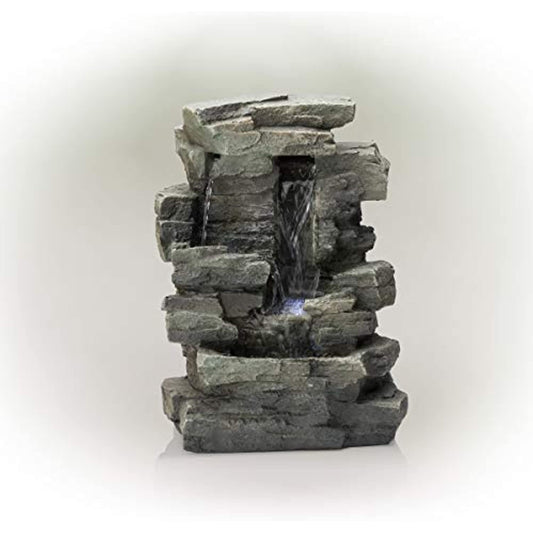 Alpine Cascading Tabletop Fountain with LED Lights- 13" Tall- Dark Grey open box