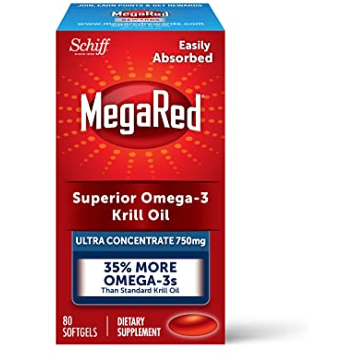 750mg Omega-3 Krill Oil Supplement, MegaRed Ultra Strength Softgels (80 Count in a Box), Has No Fishy Aftertaste and Has EPA & DHA Plus Antioxidant Astaxanthin