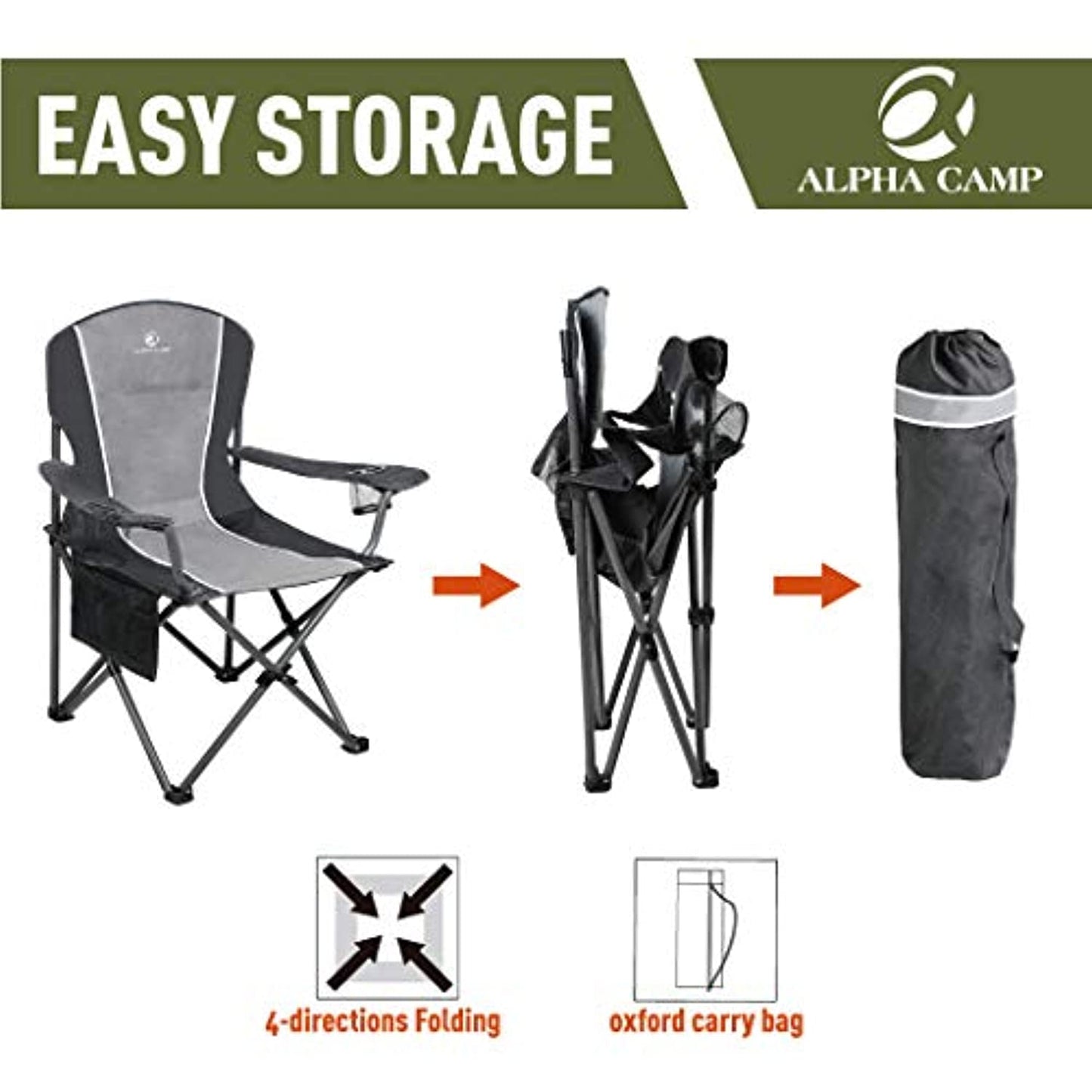 ALPHA CAMP Big Boy XL Quard Chair with Cooler Bag, Includes Drink Holder/ Cooler