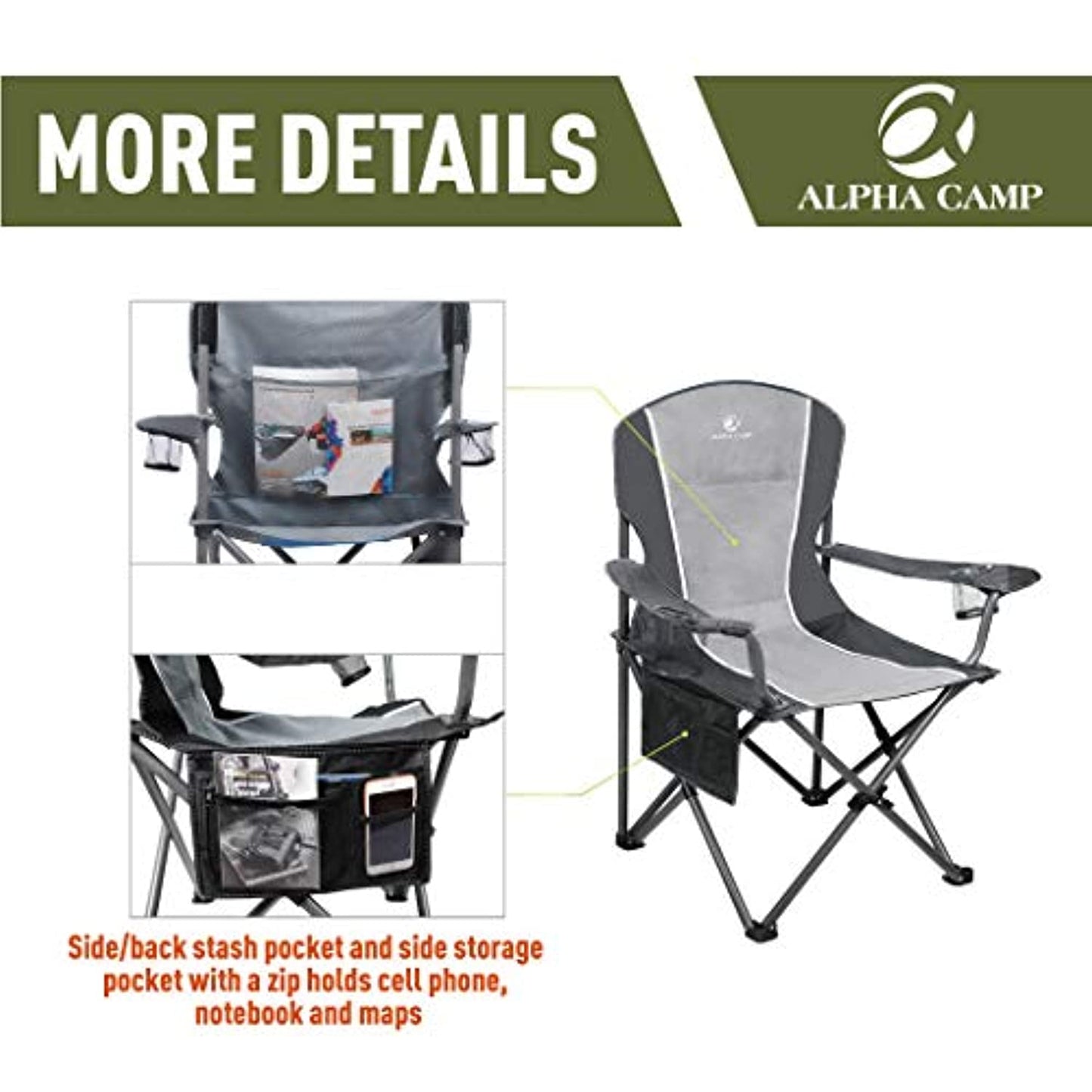 ALPHA CAMP Big Boy XL Quard Chair with Cooler Bag, Includes Drink Holder/ Cooler