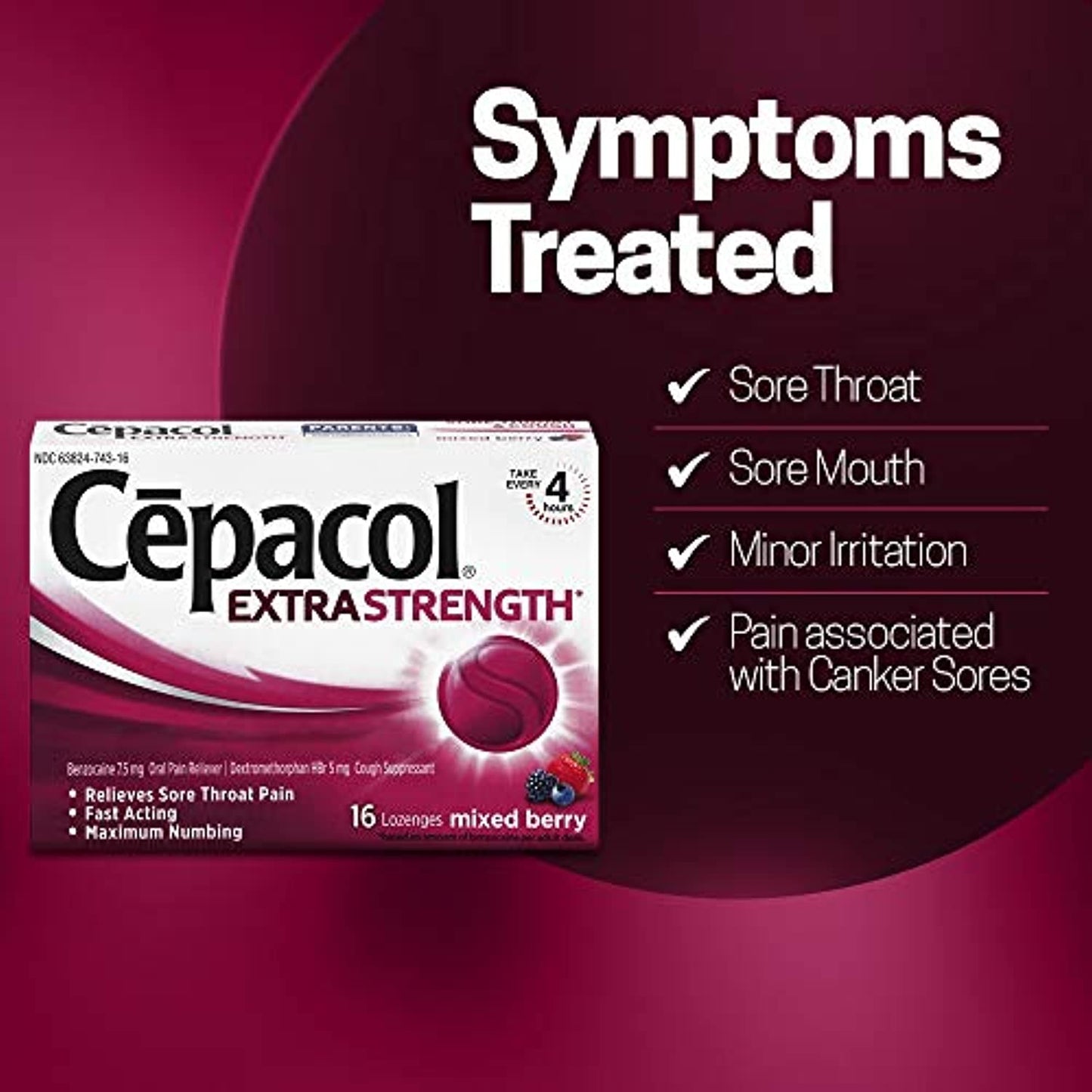 4 Pack Cepacol Sore Throat & Cough Drop Lozenges, Berry 48ct EXP 7/22