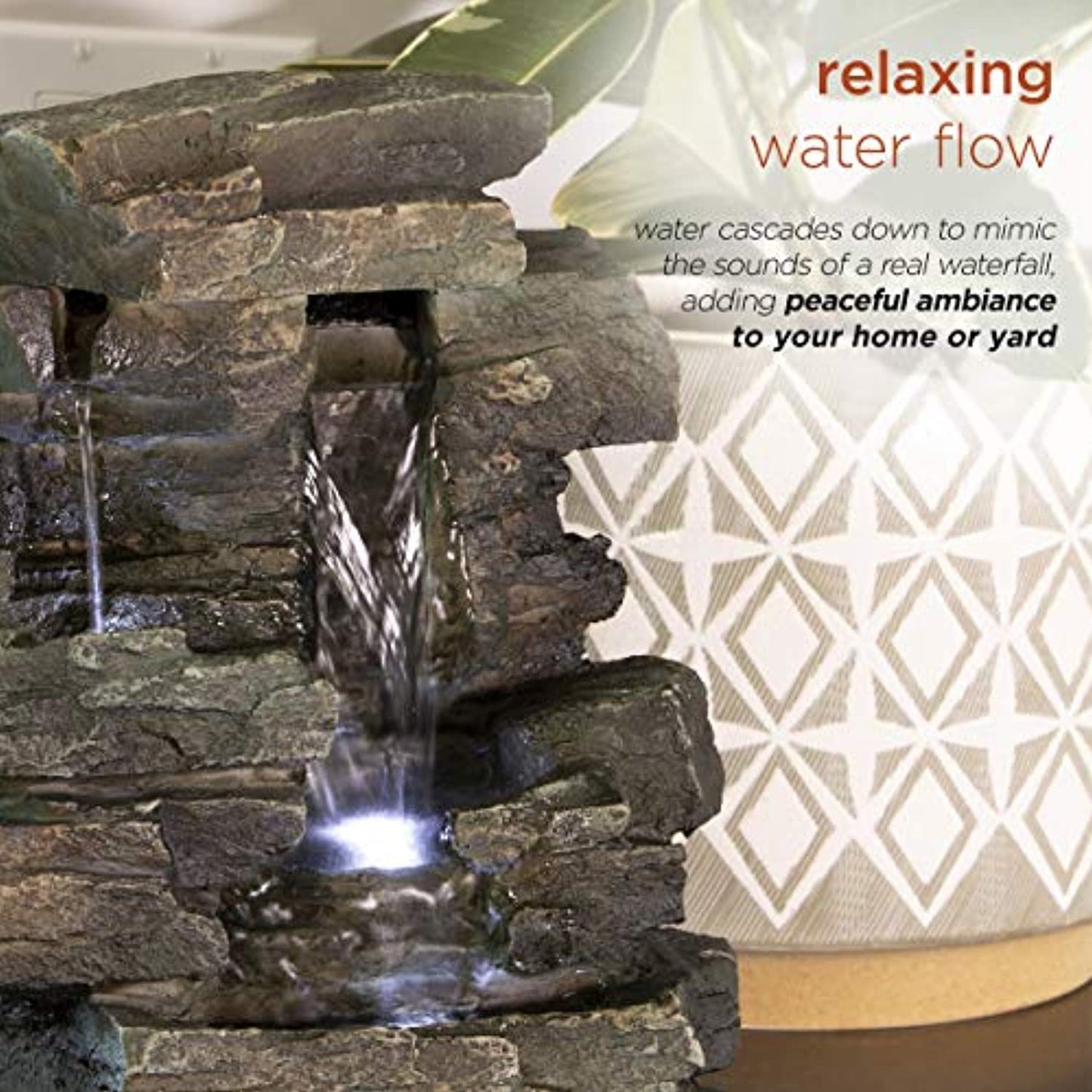 Alpine Cascading Tabletop Fountain with LED Lights- 13" Tall- Dark Grey open box