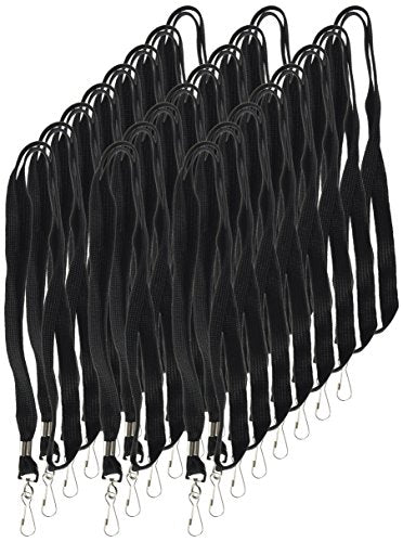 ADVANTUS Deluxe Neck Lanyard for ID Cards/Badges, J-Hook Style, Black, 24 Count
