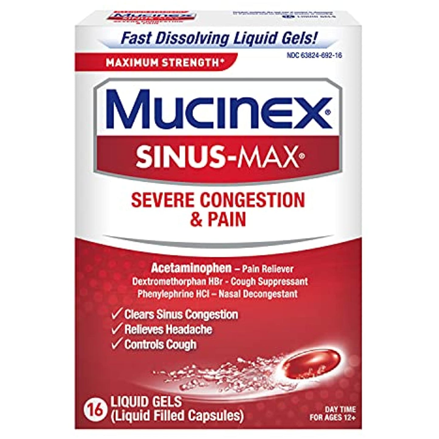 3X- Mucinex Sinus-Max Severe Congestion and Pain Liquid Gels - 16count EXP 12/21