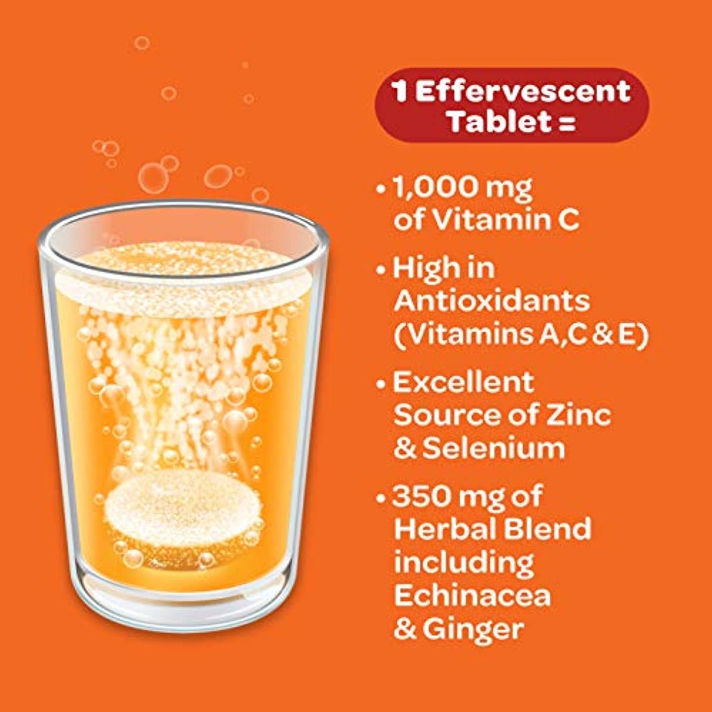 Airborne Vitamin C 1000mg (per serving) - Zesty Orange Effervescent Tablets (36 count in a box), Gluten-Free Immune Support Supplement With Vitamins A C E, ZINC, Selenium, Echinacea & Ginger