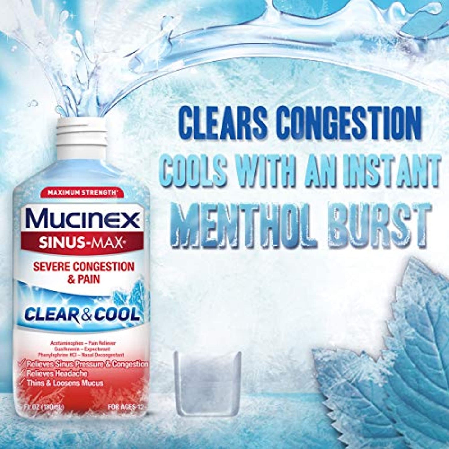 3 - Mucinex Sinus Max Clear Cool Max Strength Congestion & Pain 6 Oz 10/22