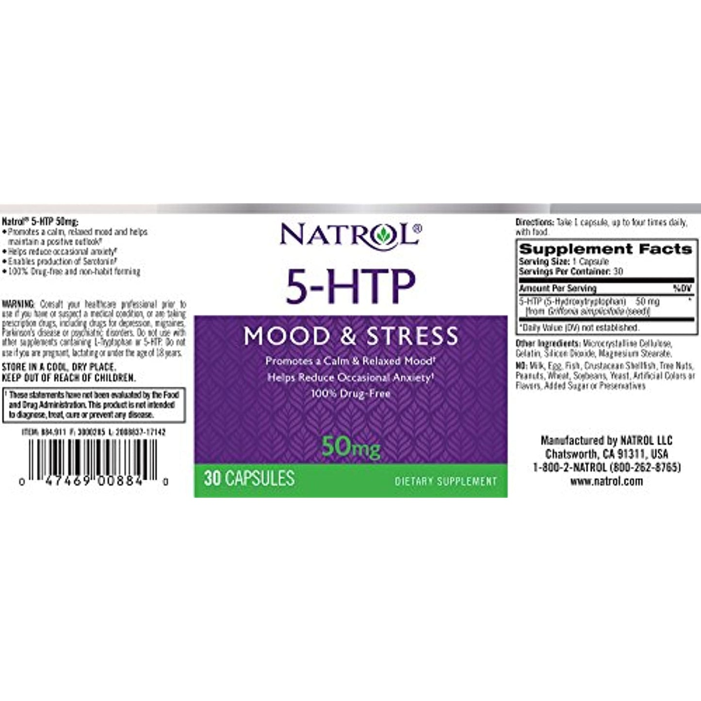 5-HTP 50mg 30 ct 6 Pack Mood & Stress Reduces Anxiety Natrol 5 HTP Supplement