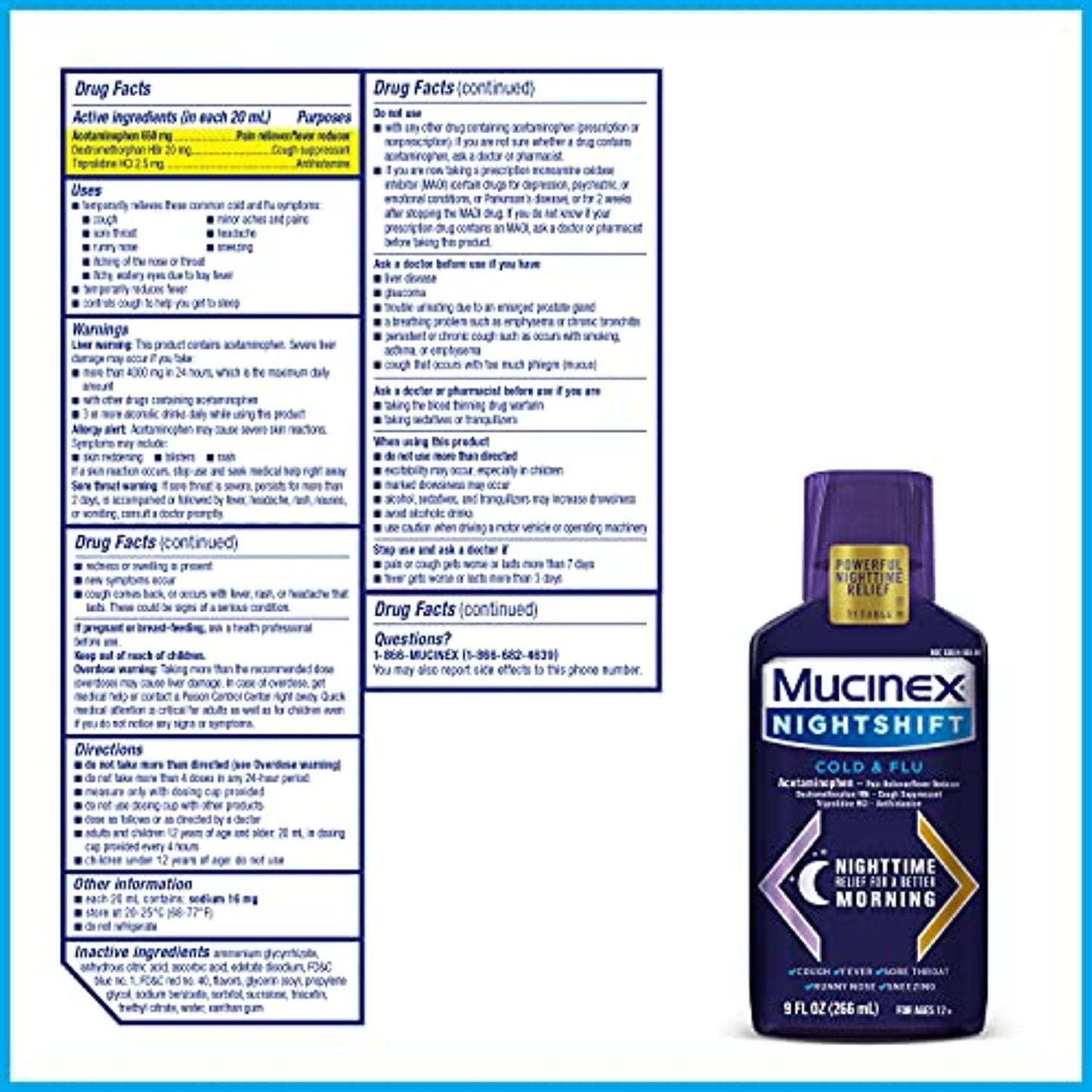 4 Pack Mucinex Nightshift Cold & Flu Liquid, 9 Fl Oz EXP 11/2021