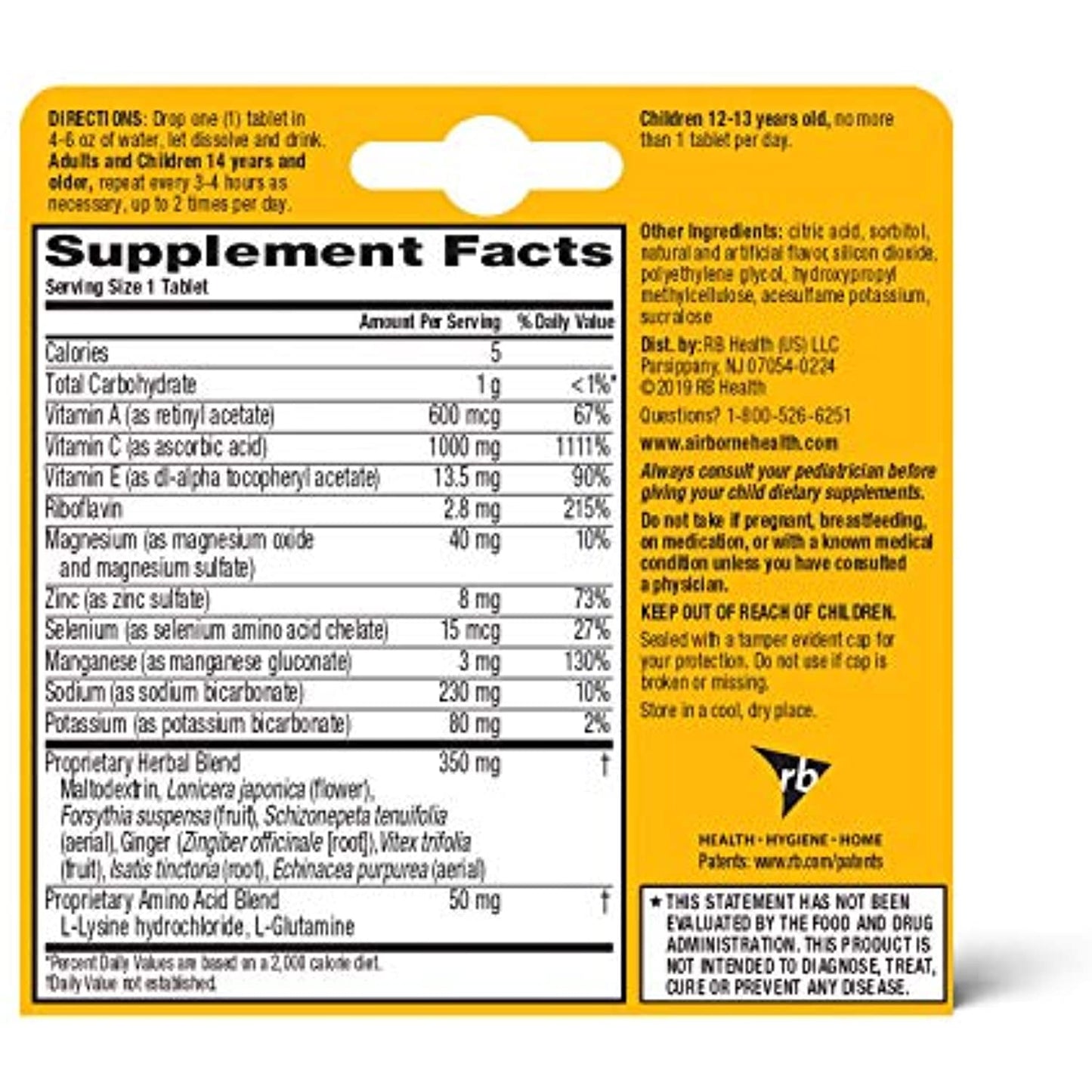 Airborne Original Vitamin C Zesty Orange Effervescent Tablets 10ct 4PK Exp 9/22+