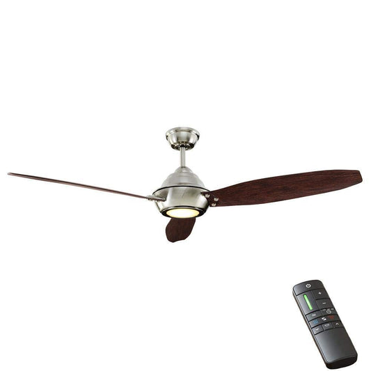 Home Decorators Collection Aero Breeze 60 Inch Integrated LED Indoor/Outdoor Brushed Nickel Ceiling Fan with Light Kit and Remote Control