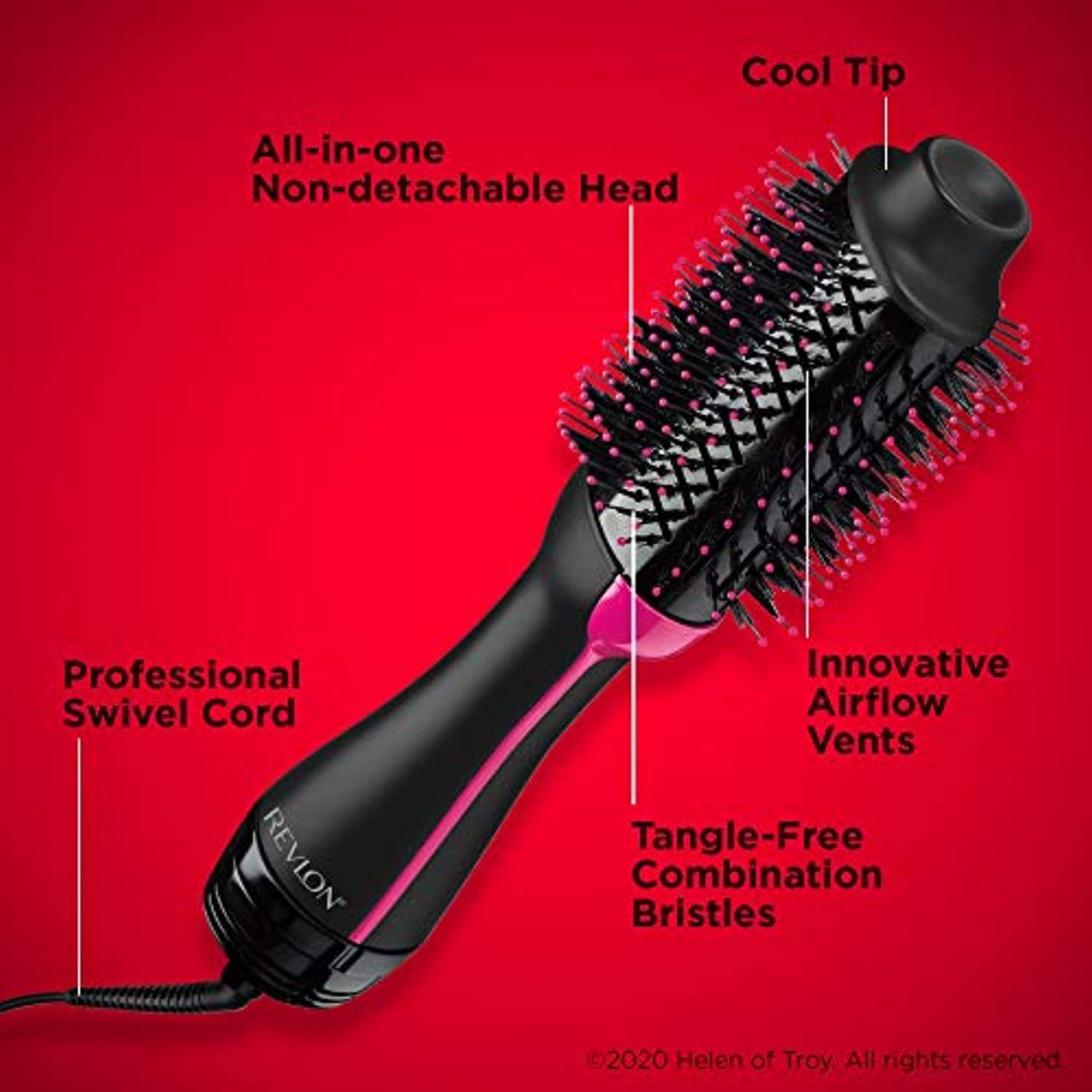 REVLON One-Step Hair Dryer/ Volumizer Hot Air Brush, Hot Pink- (USED)